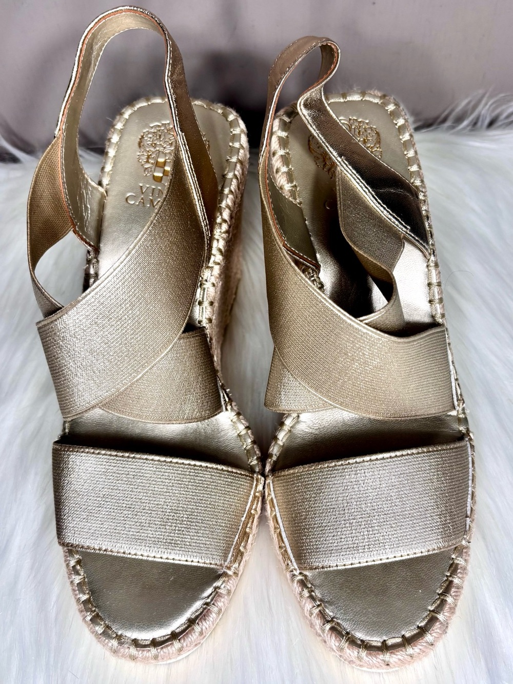 VINCE CAMUTO Metallic Gold Espadrille Platform Slingback Sandals - Picture 8 of 8